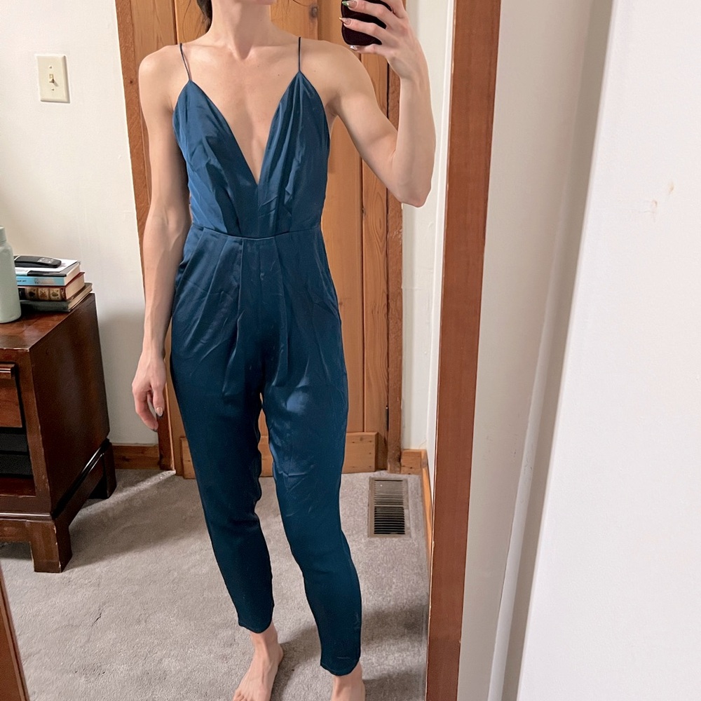Deep-V Satin Jumpsuit